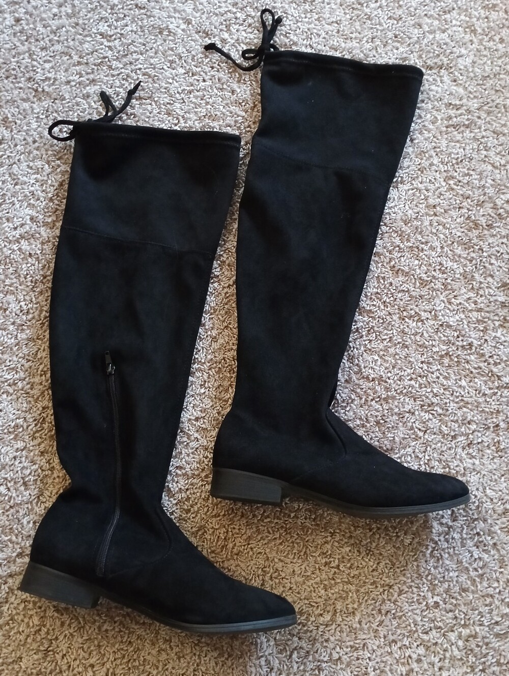 Time and Tru Black Over-the-Knee Suede-Like Boots with Tie